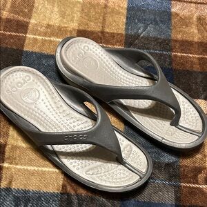 CROCS Gray and Cream Flip Flops